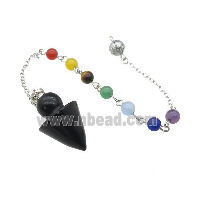 Black Obsidian Pendulum Pendant With Gemstone Chakra Chain Platinum Plated