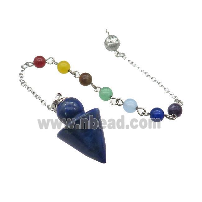 Natural Blue Lapis Lazuli Pendulum Pendant With Gemstone Chakra Chain Platinum Plated