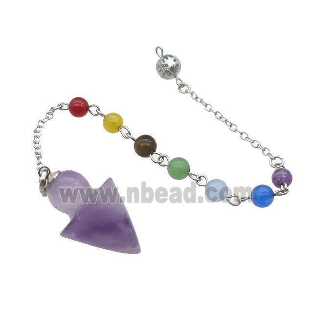Natural Purple Amethyst Pendulum Pendant With Gemstone Chakra Chain Platinum Plated