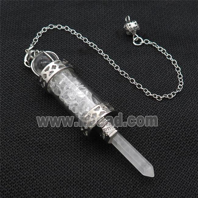 Clear Quartz Chips Pendulum Pendant Crystal With Copper Chain Platinum Plated
