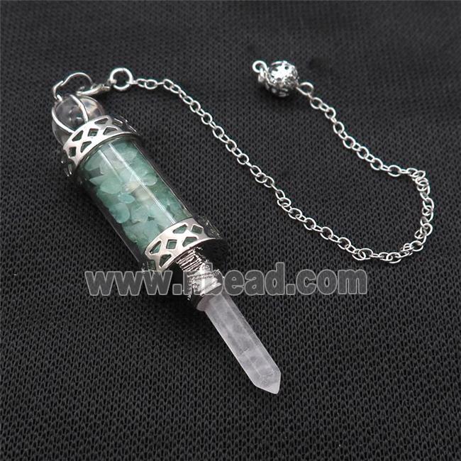 Green Aventurine Chips Pendulum Pendant Crystal With Copper Chain Platinum Plated