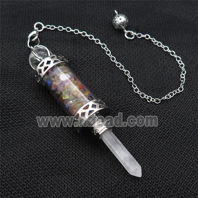 Mixed Gemstone Chips Pendulum Pendant Crystal With Copper Chain Platinum Plated