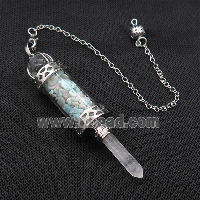 Amazonite Chips Pendulum Pendant Crystal With Copper Chain Platinum Plated
