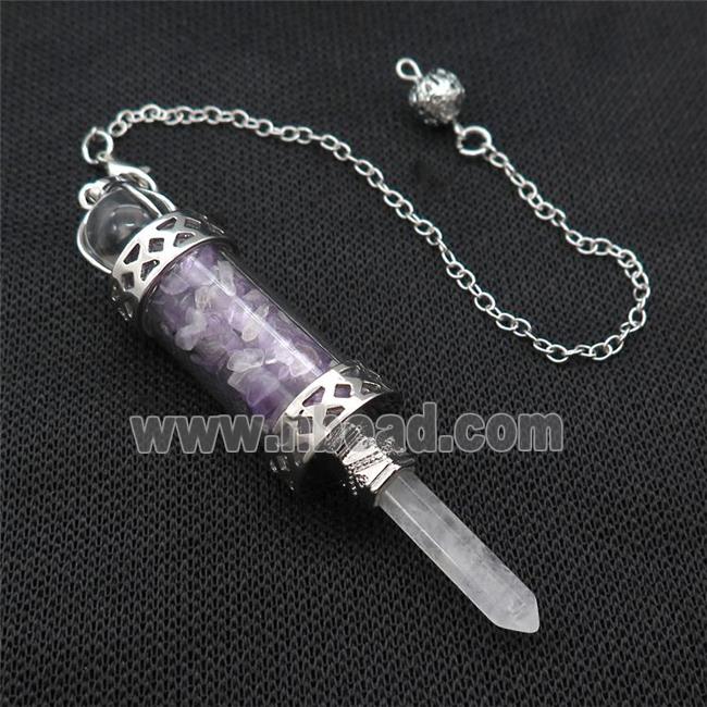 Purple Amethyst Chips Pendulum Pendant Crystal With Copper Chain Platinum Plated