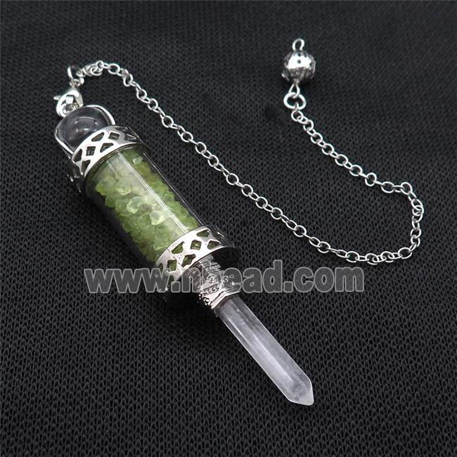 Peridot Chips Pendulum Pendant Crystal With Copper Chain Platinum Plated