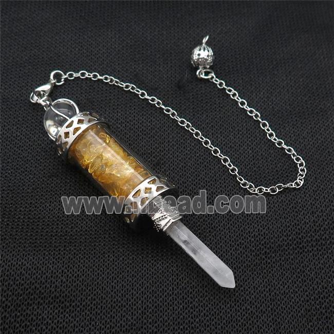 Yellow Citrine Chips Pendulum Pendant Crystal With Copper Chain Platinum Plated