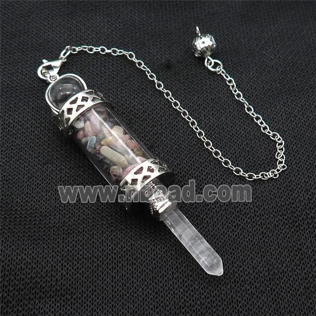 Multicolor Tourmaline Chips Pendulum Pendant Crystal With Copper Chain Platinum Plated