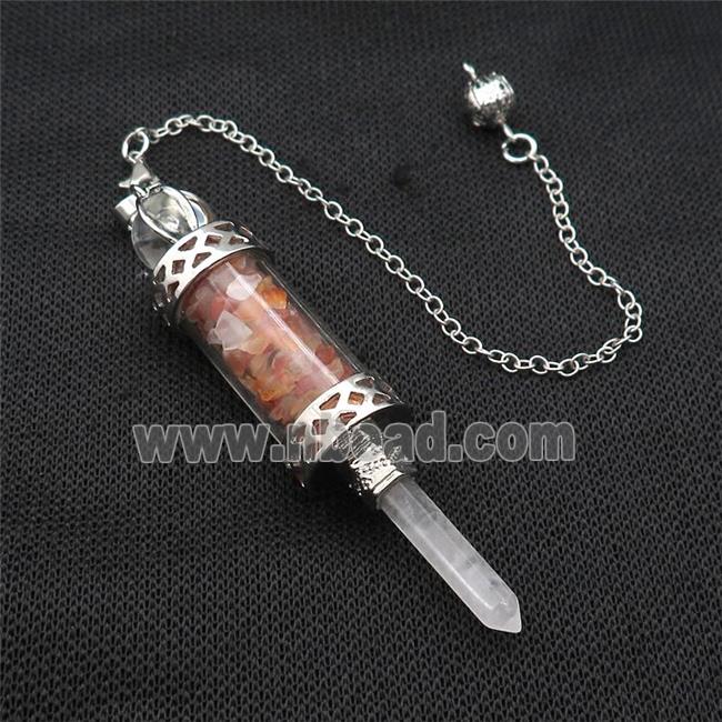 Red Carnetlian Chips Pendulum Pendant Crystal With Copper Chain Platinum Plated