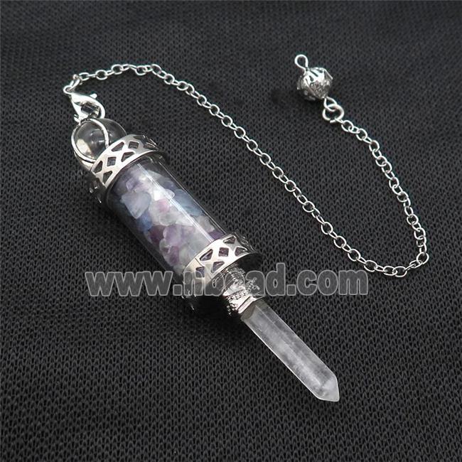Multicolor Fluorite Chips Pendulum Pendant Crystal With Copper Chain Platinum Plated