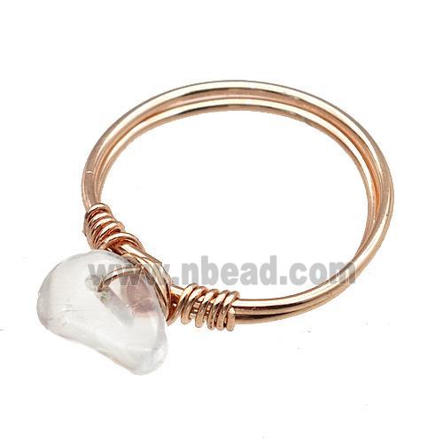 Copper Rings With Clear Quartz Wire Wrapped Rose Gold