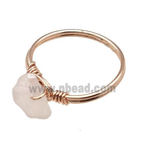 Copper Rings With Rose Quartz Wire Wrapped Rose Gold
