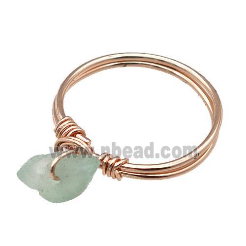 Copper Rings With Green Aventurine Wire Wrapped Rose Gold