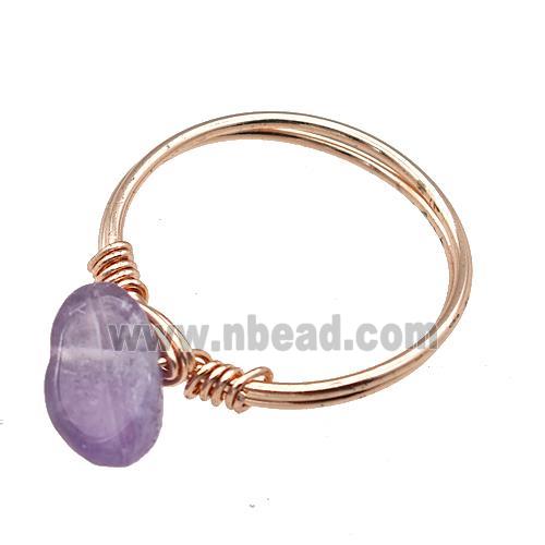 Copper Rings With Amethyst Wire Wrapped Rose Gold