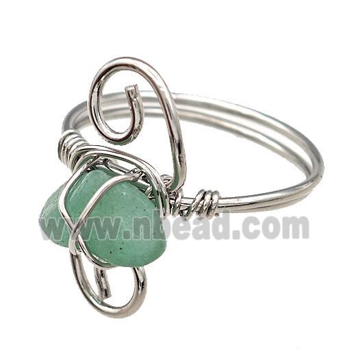 Copper Rings With Green Aventurine Wire Wrapped Platinum Plated
