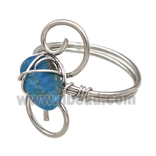 Copper Rings With Blue Apatite Wire Wrapped Platinum Plated
