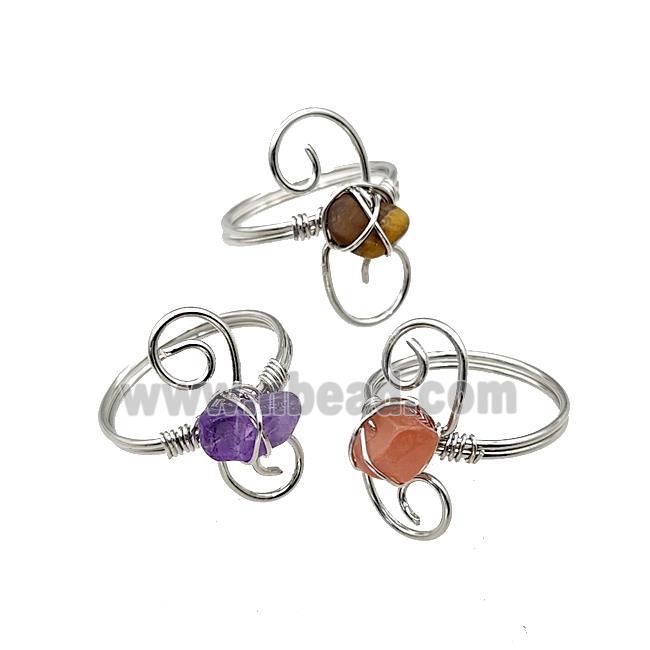 Copper Rings With Gemstone Wire Wrapped Platinum Plated Mixed