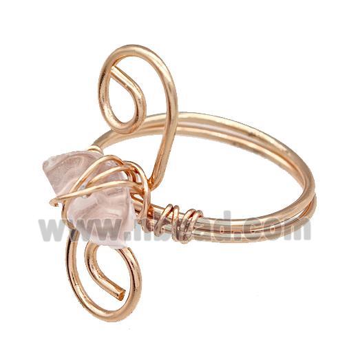 Copper Rings With Clear Quartz Wire Wrapped Rose Gold