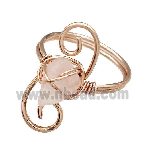 Copper Rings With Rose Quartz Wire Wrapped Rose Gold