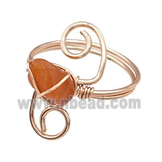 Copper Rings With Red Carnelian Wire Wrapped Rose Gold
