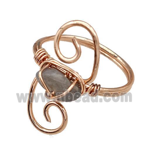 Copper Rings With Labradorite Wire Wrapped Rose Gold