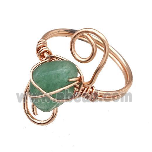 Copper Rings With Green Aventurine Wire Wrapped Rose Gold