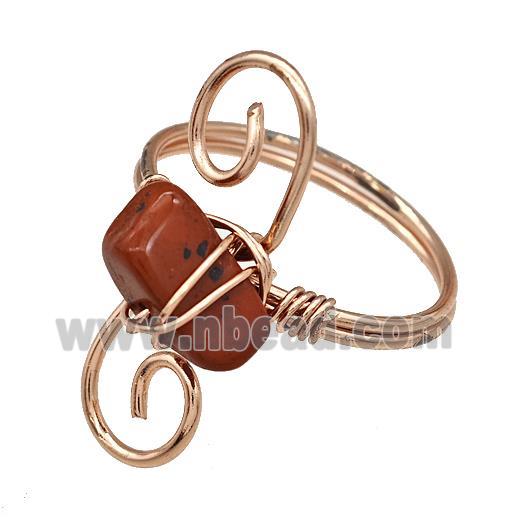 Copper Rings With Red Jasper Wire Wrapped Rose Gold