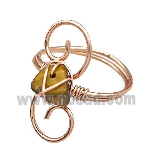 Copper Rings With Tiger Eye Stone Wire Wrapped Rose Gold