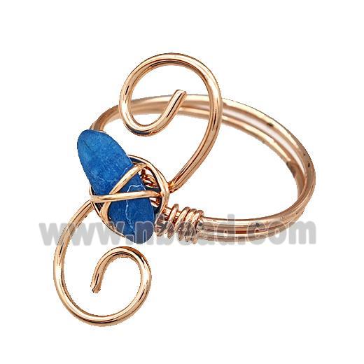 Copper Rings With Blue Apatite Wire Wrapped Rose Gold