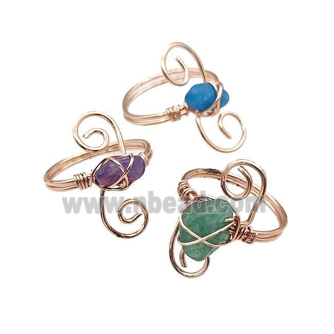 Copper Rings With Gemstone Wire Wrapped Rose Gold Mixed