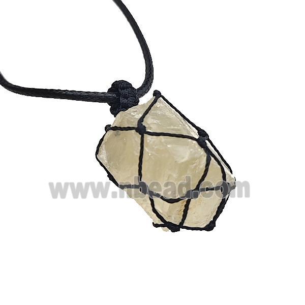 Natural Lemon Quartz Nugget Necklaces Waxed Fabric Adjustable Wire Wrapped