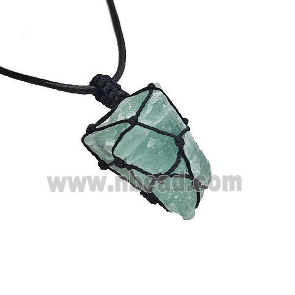 Natural Green Fluorite Necklaces Waxed Fabric Adjustable Wire Wrapped