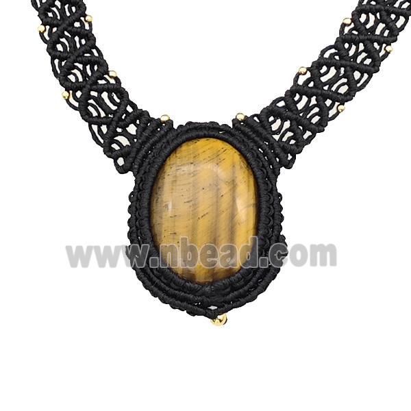 Natural Tiger Eye Stone Necklaces Adjustable Nylon Rope