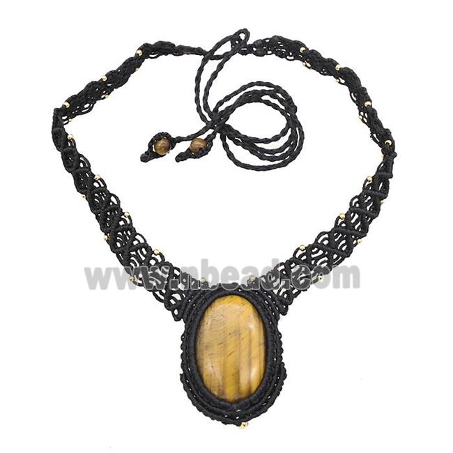 Natural Tiger Eye Stone Necklaces Adjustable Nylon Rope