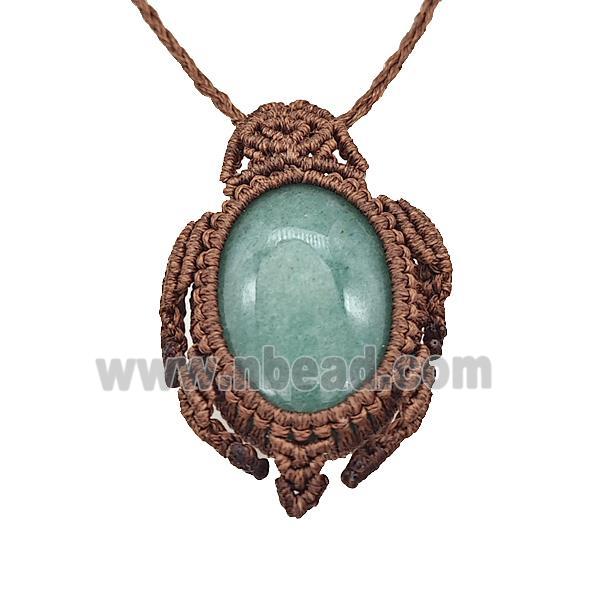 Natural Green Aventurine Necklace Tortoise Waxed Fabric Rose Brown
