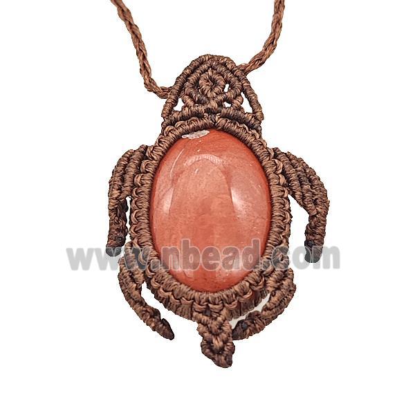 Natural Red Jasper Necklace Tortoise Waxed Fabric Rose Brown