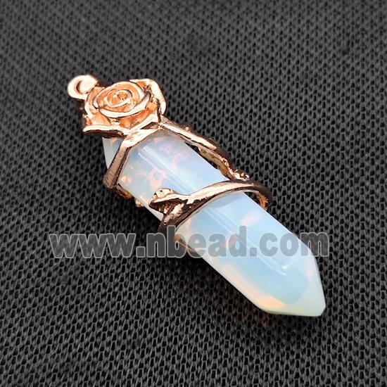 White Opalite Prism Pendant Cone Alloy Flower Wrapped Rose Gold