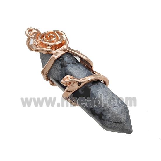 Snowflake Jasper Prism Pendant Cone Alloy Flower Wrapped Rose Gold