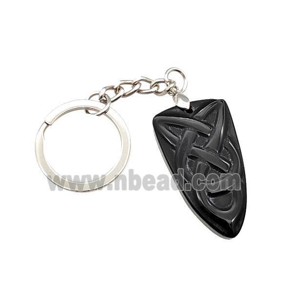 Natural Black Obsidian Pendant Bullet Sailors Knot With Copper Keychain Platinum Plated