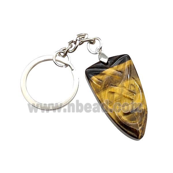 Natural Tiger Eye Stone Pendant Bullet Sailors Knot With Copper Keychain Platinum Plated