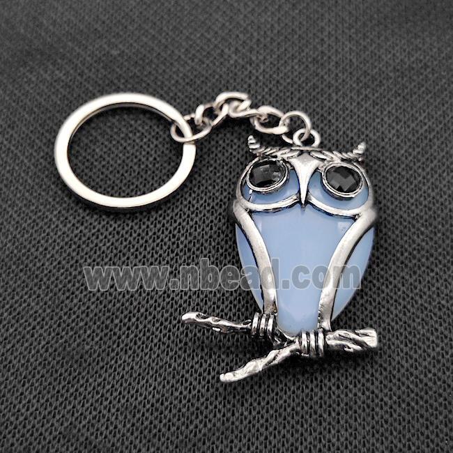 Owl Charms Keychain With Opalite Alloy Platinum Plated