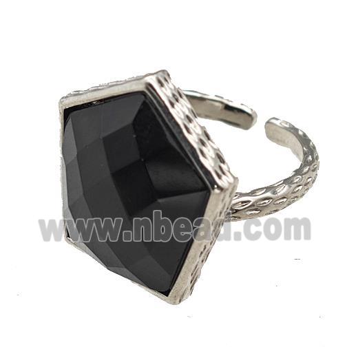 Black Obsidian Pentagon Rings Copper Shield Adjustable Platinum Plated