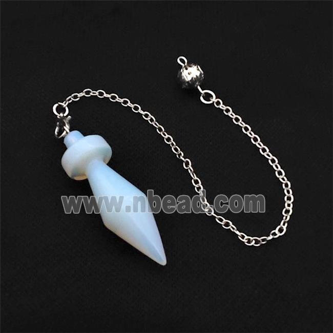 White Opalite Dowsing Pendulum Pendant With Chain Platinum Plated