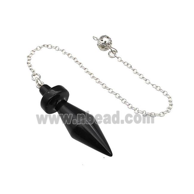 Black Obsidian Dowsing Pendulum Pendant With Chain Platinum Plated