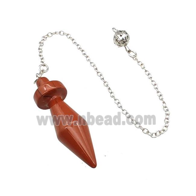 Natural Red Jasper Dowsing Pendulum Pendant With Chain Platinum Plated