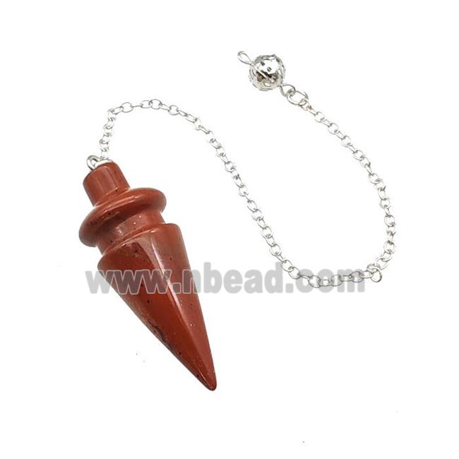 Natural Red Jasper Dowsing Pendulum Pendant With Chain Platinum Plated