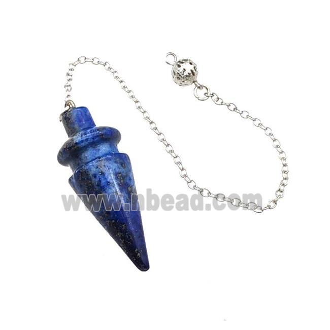 Natural Blue Lapis Lazuli Dowsing Pendulum Pendant With Chain Platinum Plated
