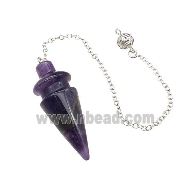 Natural Purple Amethyst Dowsing Pendulum Pendant With Chain Platinum Plated