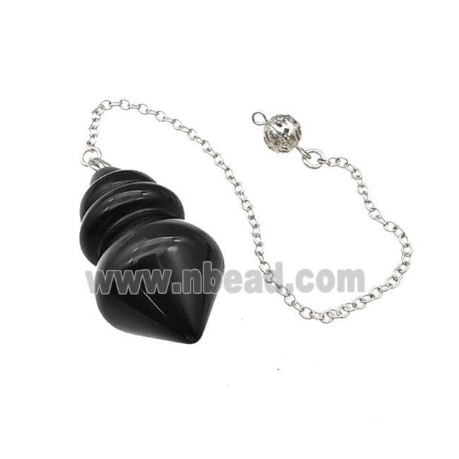 Natural Black Obsidian Dowsing Pendulum Pendant With Chain Platinum Plated