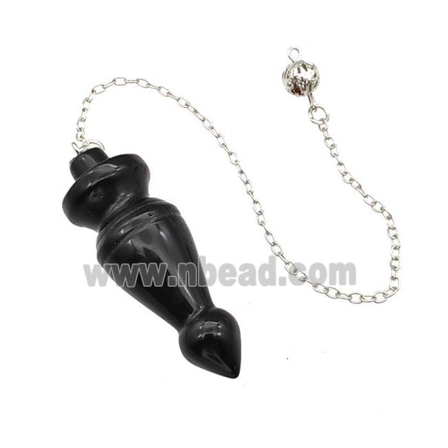Natural Black Obsidian Dowsing Pendulum Pendant With Chain Platinum Plated