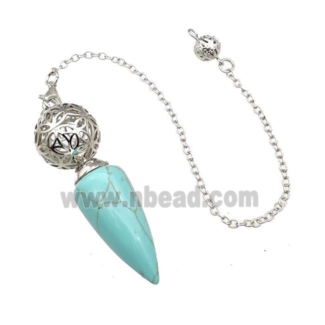 Synthetic Turquoise Dowsing Pendulum Pendant With Copper Hollow Ball Chain Platinum